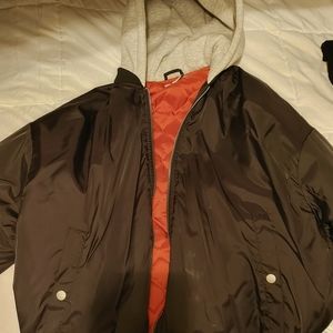 Black hooded bomber jacket